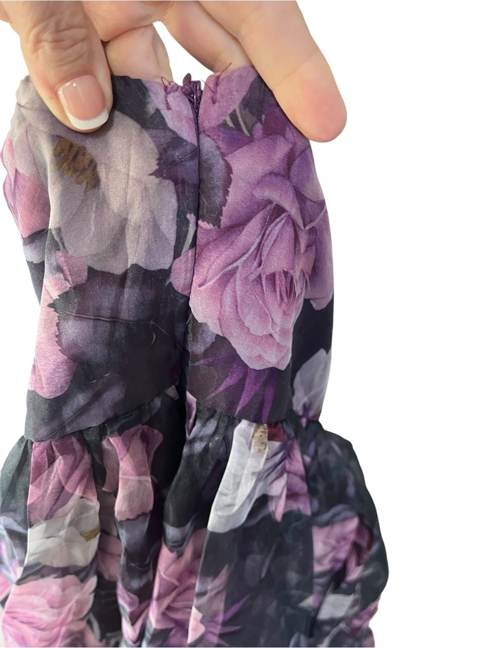 Purple Floral Strapless Maxi Dress Whimsigoth Medium Coquette Party Prom - Picture 5 of 10